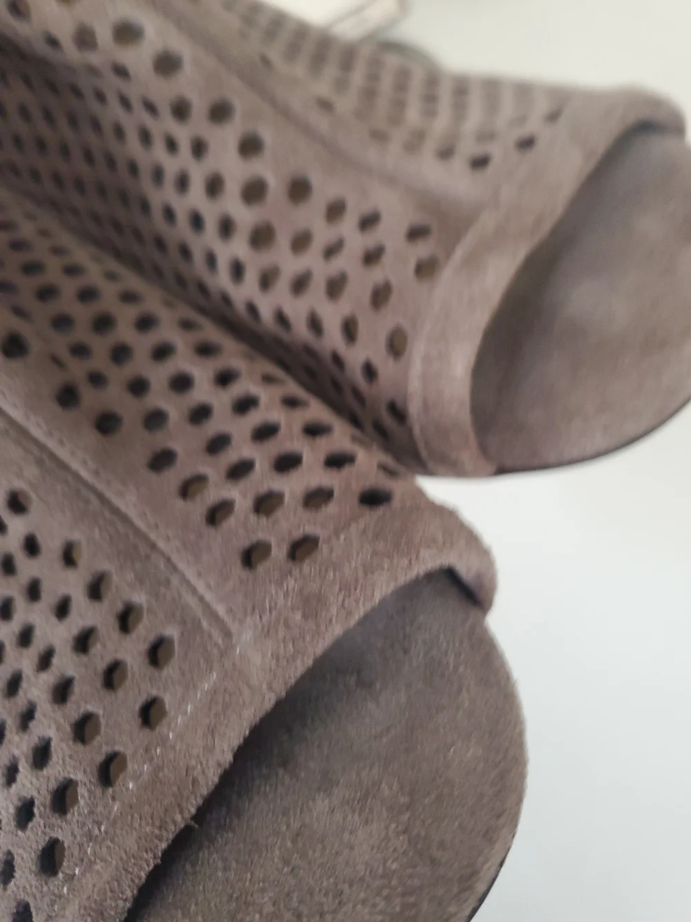 Gianni Bini Taupe Suede Perforated Peep-Toe Booties